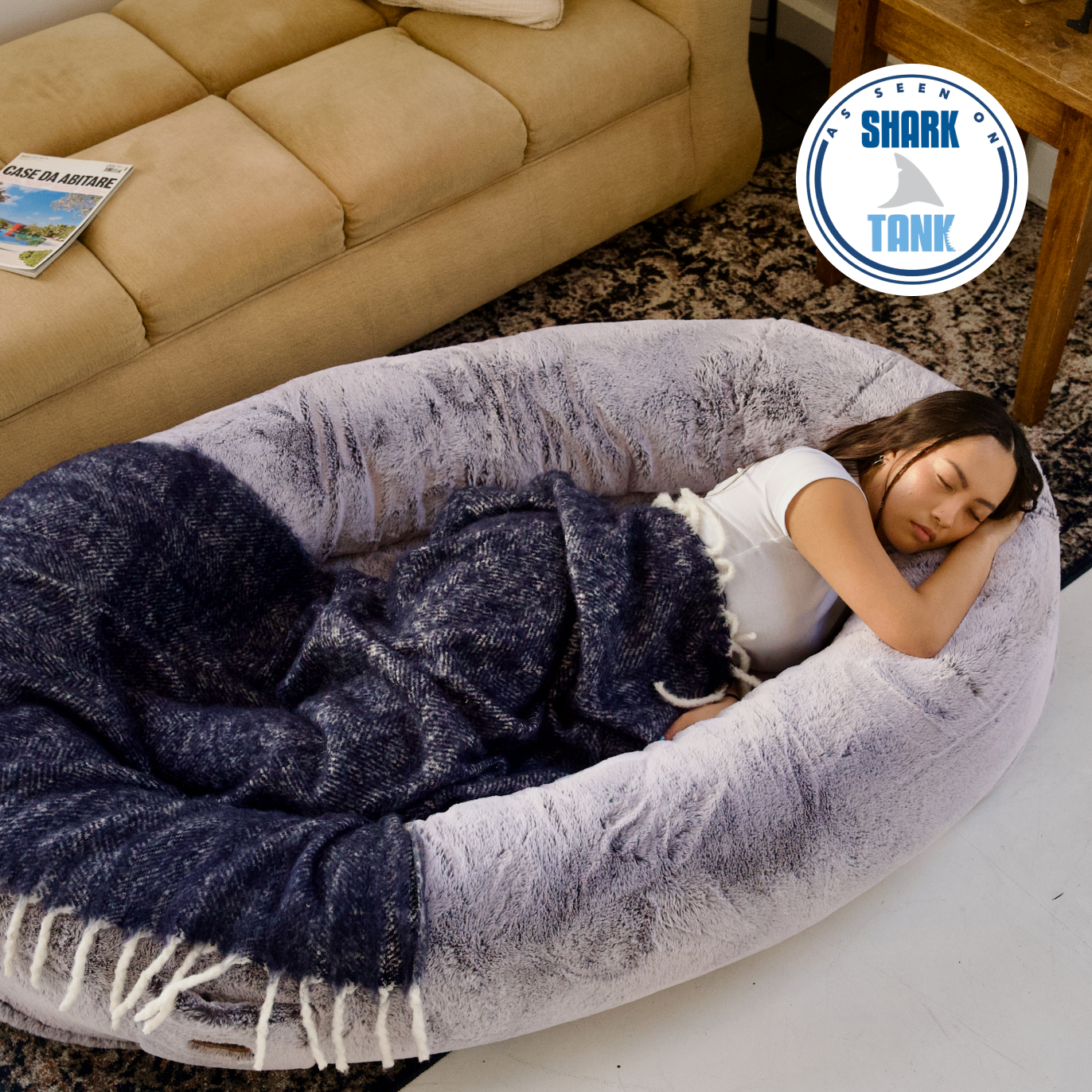 Checkered Plufl Human Dog Bed