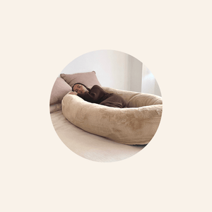 Girl Sleeping on the Plufl Human Dog Bed on Top of Her Bed