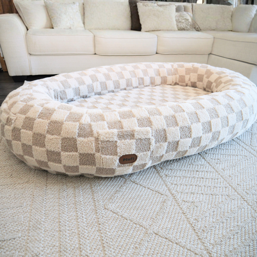 Checkered Plufl Human Dog Bed